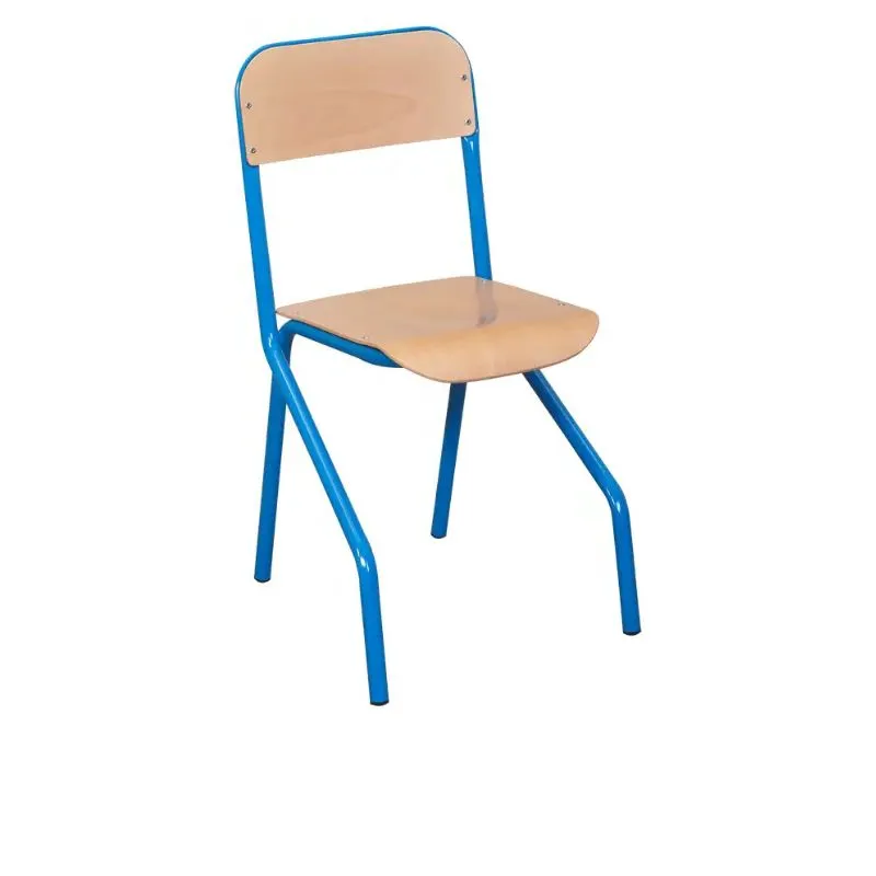 Chaise d'écolier à appui sur table piétement bleu