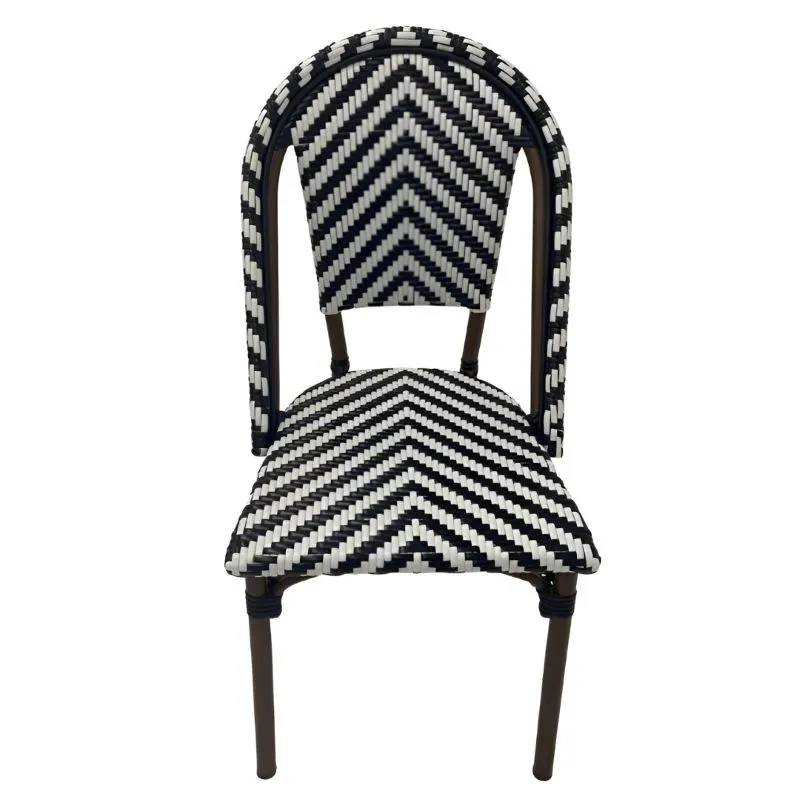 Chaise de terrasse professionnelle imitation bambou, chevrons noirs et blancs Chaise de terrasse professionnelle imitation bambou, chevrons noirs et blancs