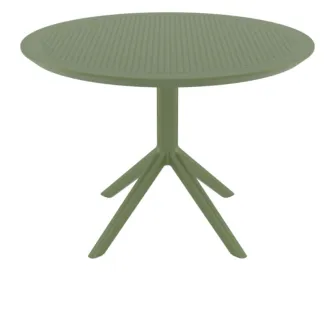 Table extérieure ronde polypro vert olive
