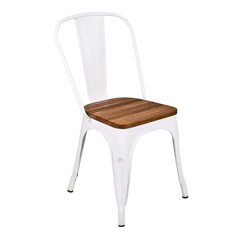 Chaise CHR en acier blanc avec assise bois clair Chaise CHR en acier blanc avec assise bois clair