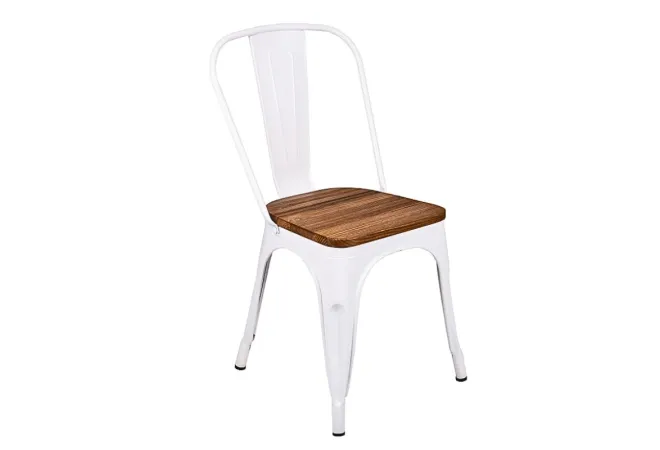 Chaise CHR en acier blanc avec assise bois clair Chaise CHR en acier blanc avec assise bois clair