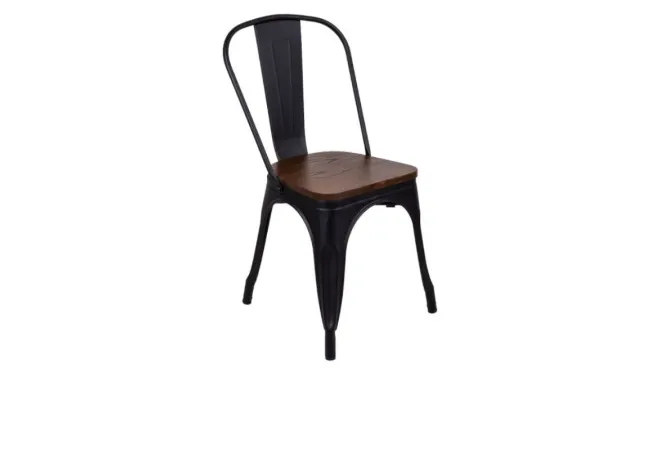 Chaise de restaurant industrielle assise bois chocolat et assise noire Chaise de restaurant industrielle assise bois chocolat et assise noire