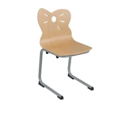 Chaise scolaire à coque en multipli et structure appui sur table grise Chaise scolaire à coque en multipli et structure appui sur table grise