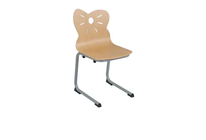 Chaise scolaire à coque en multipli et structure appui sur table grise Chaise scolaire à coque en multipli et structure appui sur table grise