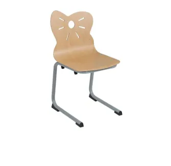 Chaise scolaire à coque en multipli et structure appui sur table grise