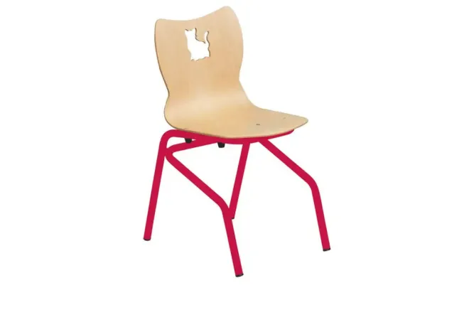 Chaise coque motif chat piétement rouge
