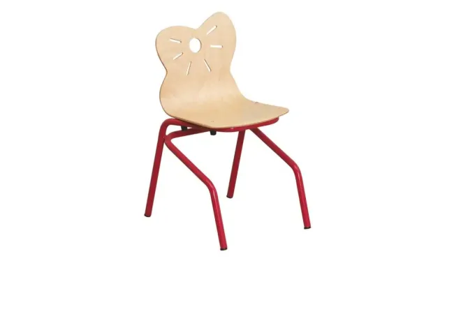 Chaise pour écoles maternelles coque multipis et structure acier rouge