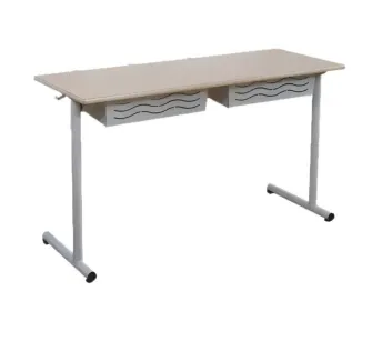 Bureau scolaire double avec porte sacs et casiers