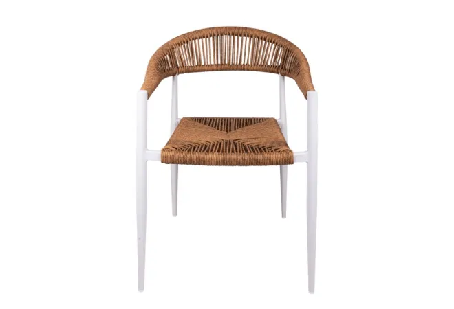 Fauteuil en cordes marron et structure blanche Fauteuil en cordes marron et structure blanche
