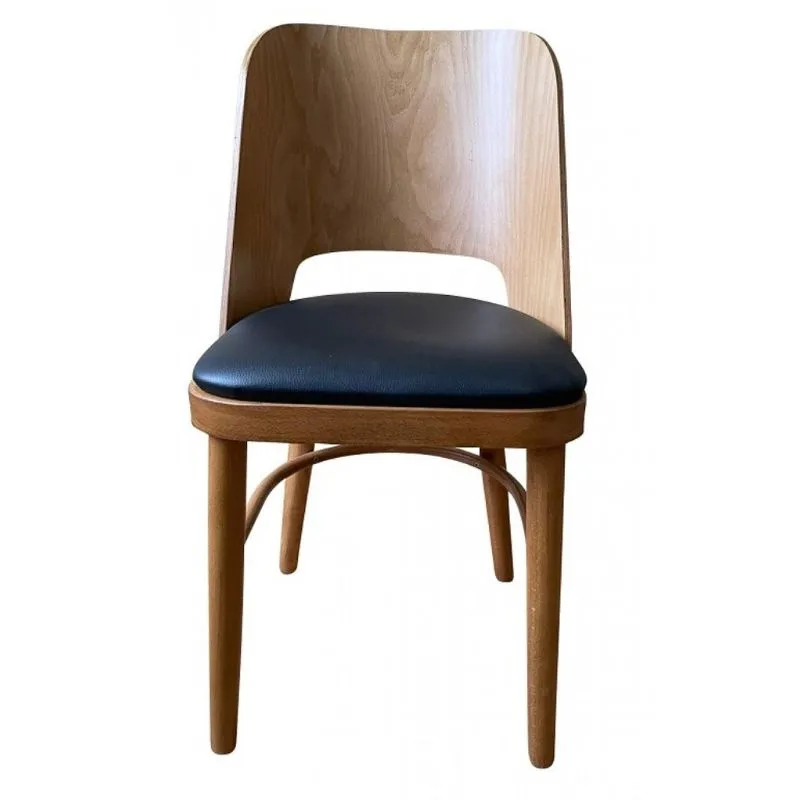 Chaise en bois pour restaurant avec assise vinyle noir Chaise en bois pour restaurant avec assise vinyle noir