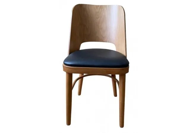 Chaise en bois pour restaurant avec assise vinyle noir Chaise en bois pour restaurant avec assise vinyle noir