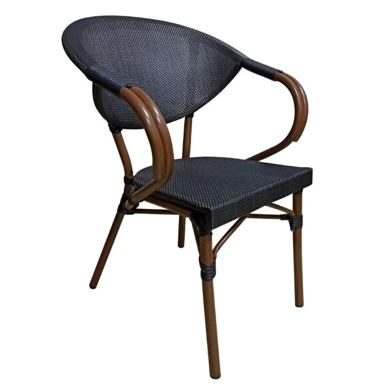 Chaise de café en aluminium effet bambou et textilène gris foncé Chaise de café en aluminium effet bambou et textilène gris foncé