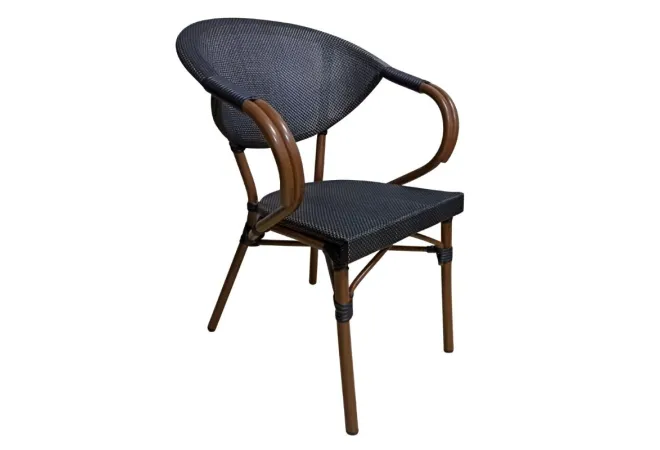 Chaise de café en aluminium effet bambou et textilène gris foncé Chaise de café en aluminium effet bambou et textilène gris foncé