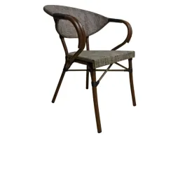 Chaise CHR effet bambou et textilène gris clair Chaise CHR effet bambou et textilène gris clair