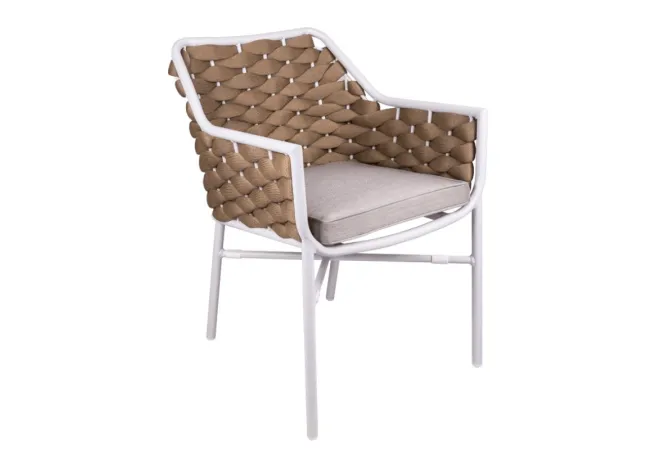 Fauteuil pour extérieur CHR structure blanche et cordage taupe Fauteuil pour extérieur CHR structure blanche et cordage taupe
