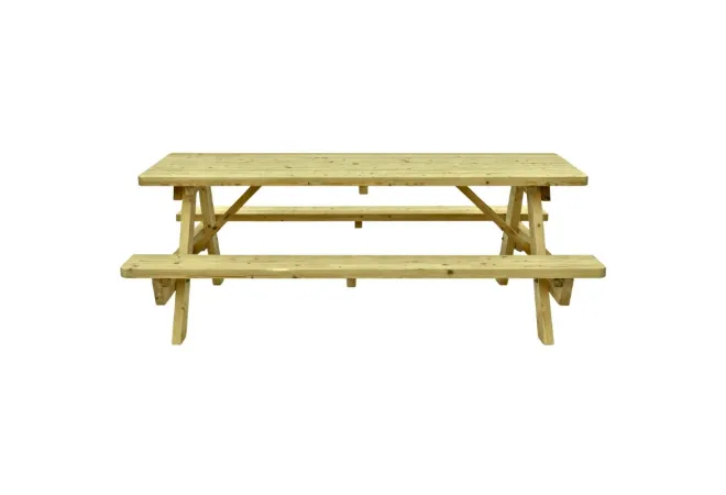 Table de pique nique en bois avec bancs intégrés Table de pique nique en bois avec bancs intégrés