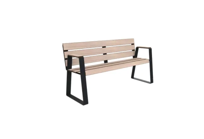 Banc public acier et lames HPL chêne clair