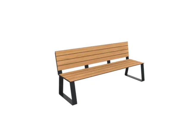 Banc public en HPL effet lames coloris teck