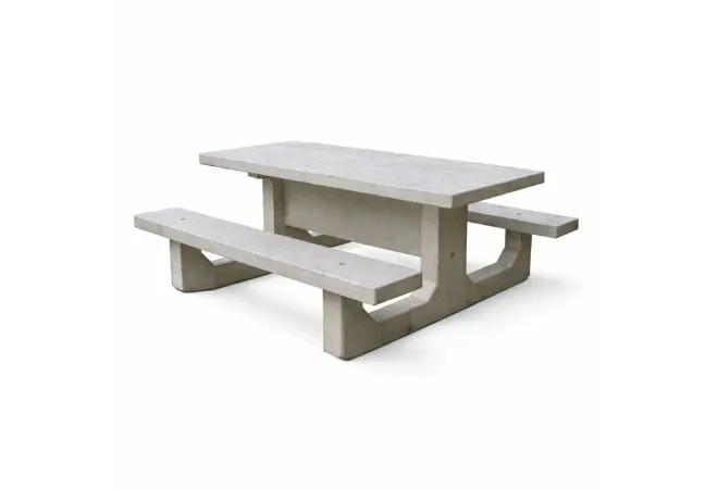 Table de picnic rectangulaire avec bancs intégrés en béton Table de picnic rectangulaire avec bancs intégrés en béton