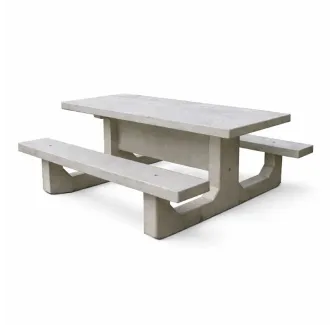 Table de picnic rectangulaire avec bancs intégrés en béton