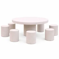 Table ronde avec tabouret en béton