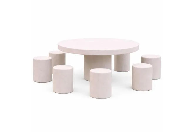 Table ronde avec tabouret en béton