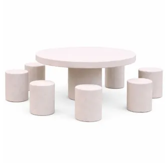 Table ronde avec tabouret en béton