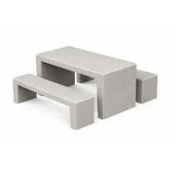 Table et banquettes en béton pour aire de restauration