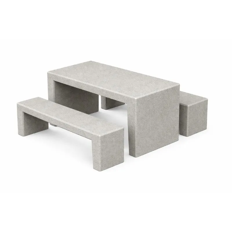 Table et banquettes en béton pour aire de restauration