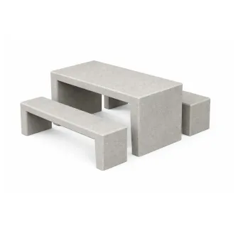 Table et banquettes en béton pour aire de restauration