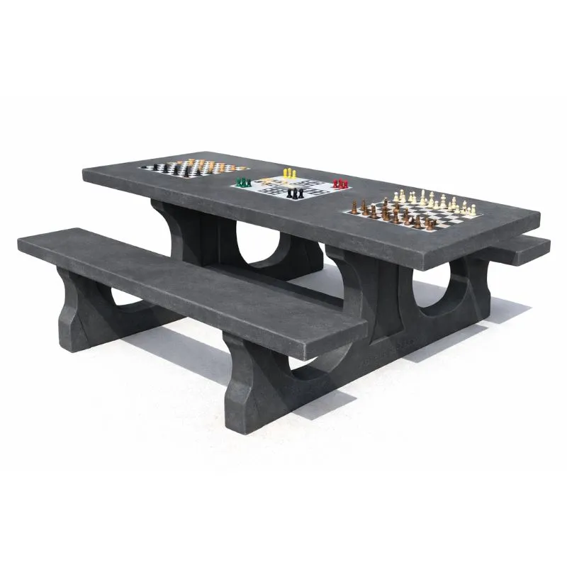Table béton gris anthracite avec plateau de jeux