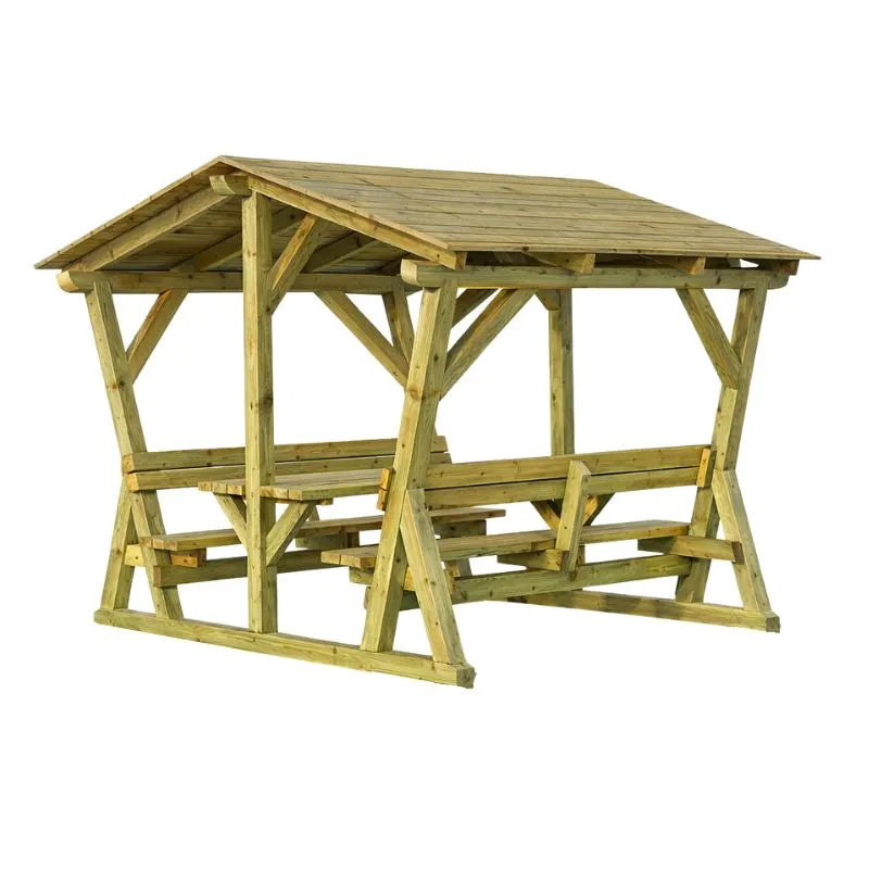 Table pique-nique en bois avec toiture Kiosque