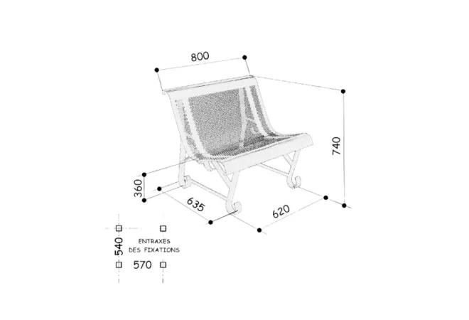 Schéma du fauteuil métallique d'extérieur