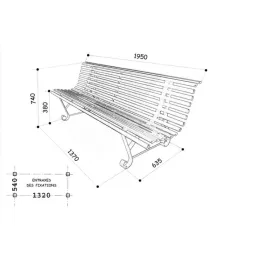 Schéma du banc métal 2 pieds