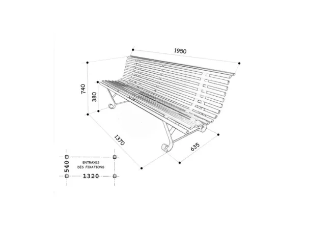 Schéma du banc métal 2 pieds