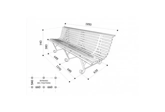 Schéma du banc public 3 pieds