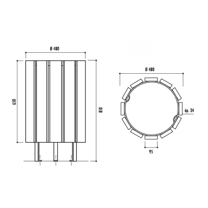 Schéma de la poubelle ronde Boston