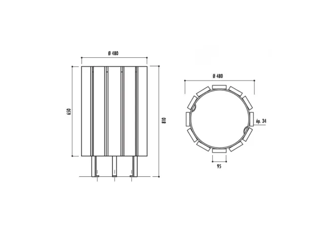 Schéma de la poubelle ronde Boston