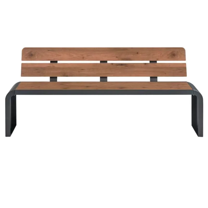 Banc de ville pied en acier roulé et lames HPL pin Tyrol