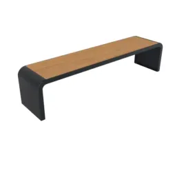 Banquette publique structure acier et assise lames HPL finition teck