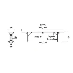 Schéma du banc pliant en bois brasserie Vienne
