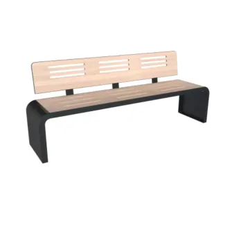 Banc public en métal et HPL ajouré teinté chêne clair