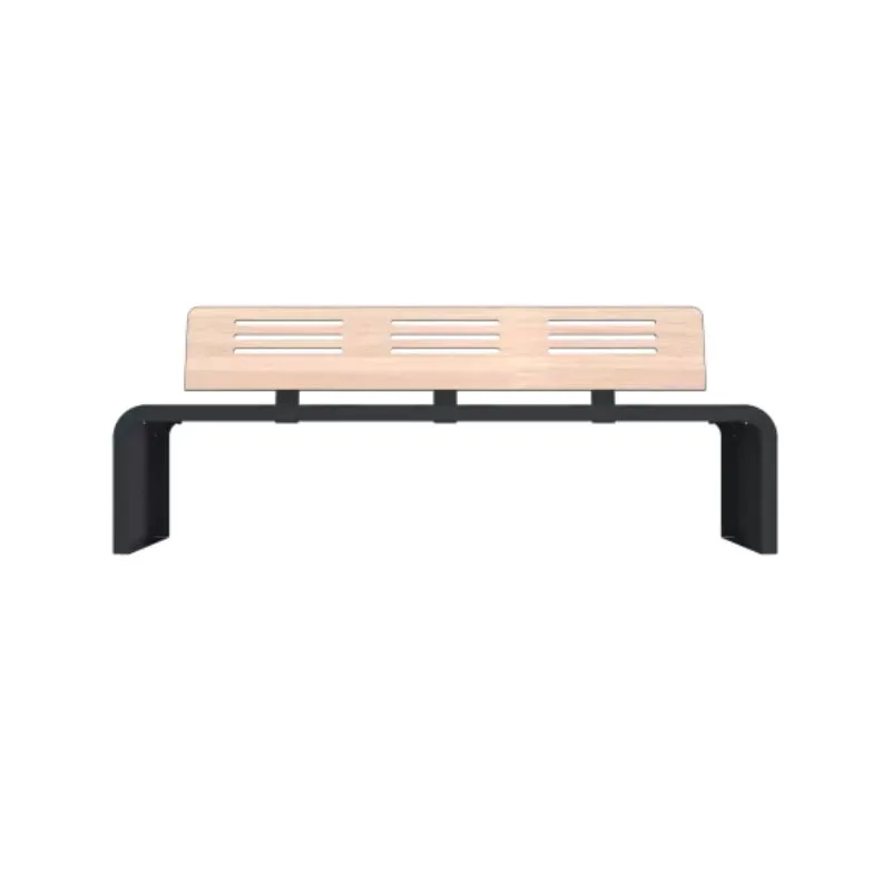 Banc en HPL ajouré chêne clair et acier anthracite Banc en HPL ajouré chêne clair et acier anthracite