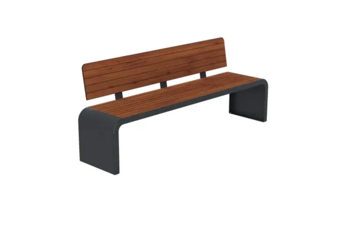 Banc public en acier et HPL teinte pin Tyrol, effet lames