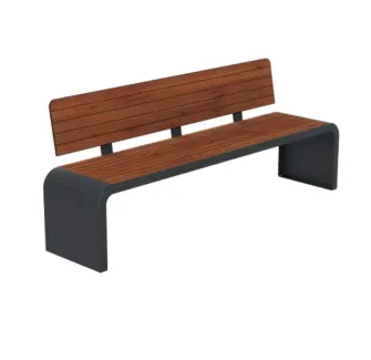 Banc public en acier et HPL teinte pin Tyrol, effet lames