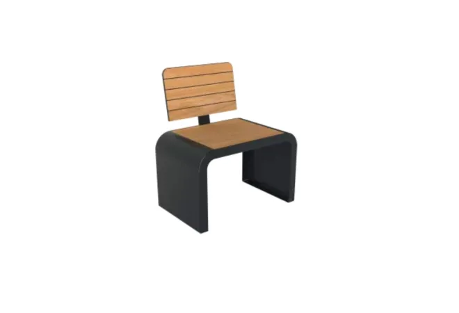 Fauteuil urbain 1 place en acier et HPL finition Teck