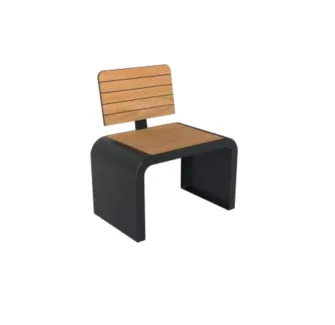 Fauteuil urbain 1 place en acier et HPL finition Teck