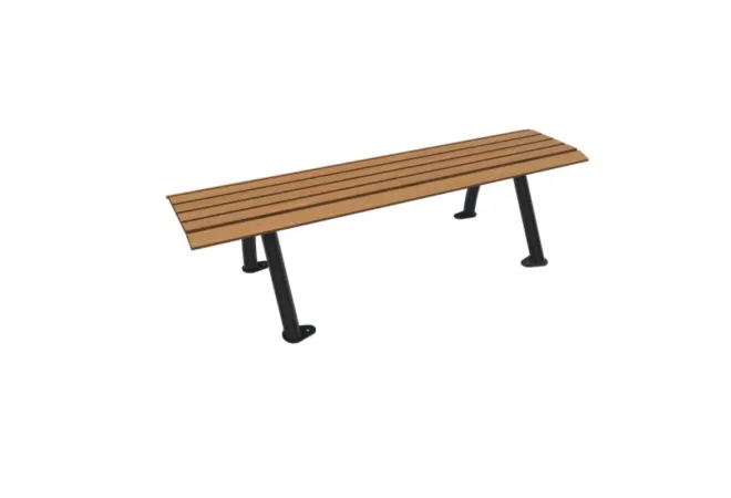 Banquette de ville acier et HPL effet lames teinté teck Banquette de ville acier et HPL effet lames teinté teck
