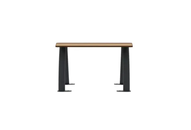 Banquette extérieure 1 place, structure acier gris assise HPL effet lames