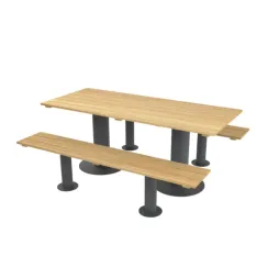 Table en bois FSC avec 2 bancs extérieurs